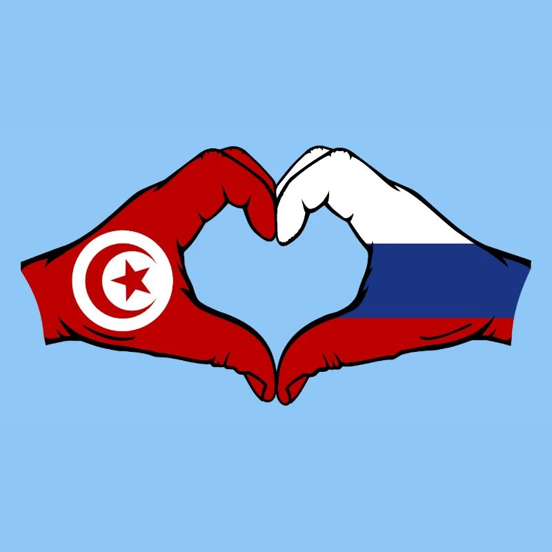 Tunisie Russie Drapeau Mains Coeur Forme