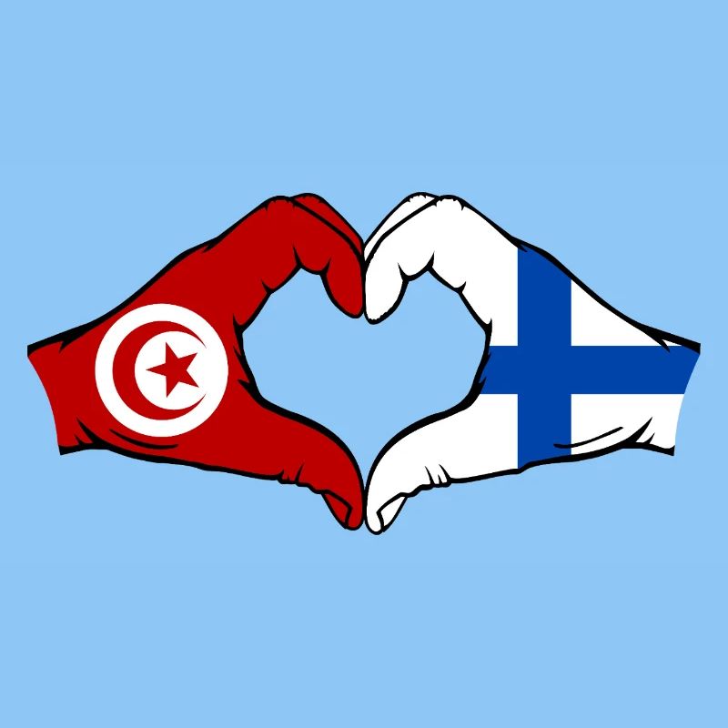 Tunisie Finlande Drapeau Mains Coeur Forme