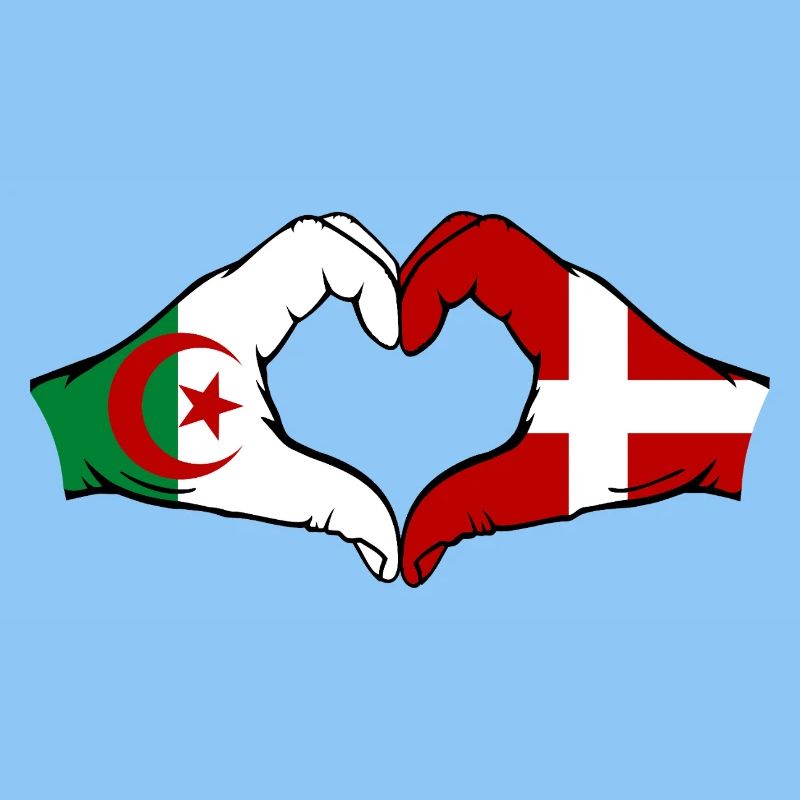 Algérie Danemark Drapeau Mains Coeur Forme