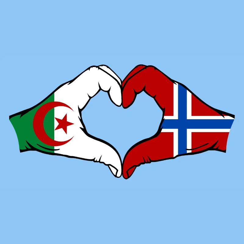 Algérie Norvège Drapeau Mains Coeur Forme