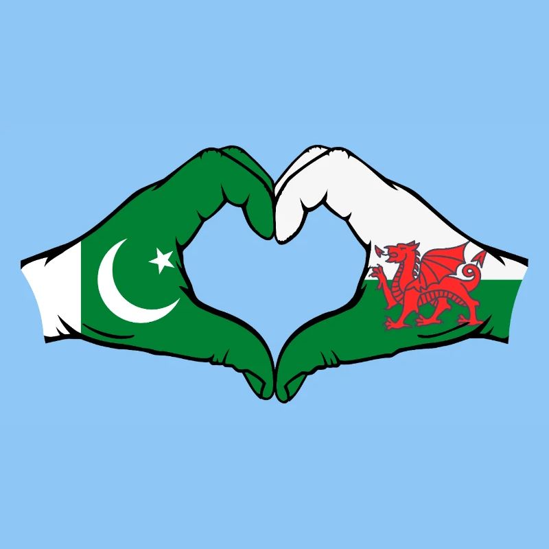Pakistan Pays de Galles Drapeau Mains Coeur Forme