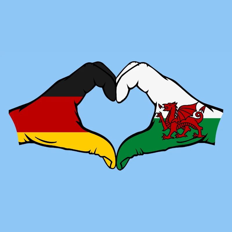 Allemagne Pays de Galles Drapeau Mains Coeur Forme