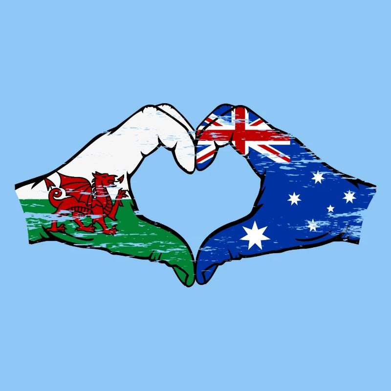 Pays de Galles Australie drapeau mains forme de coeur utilisé