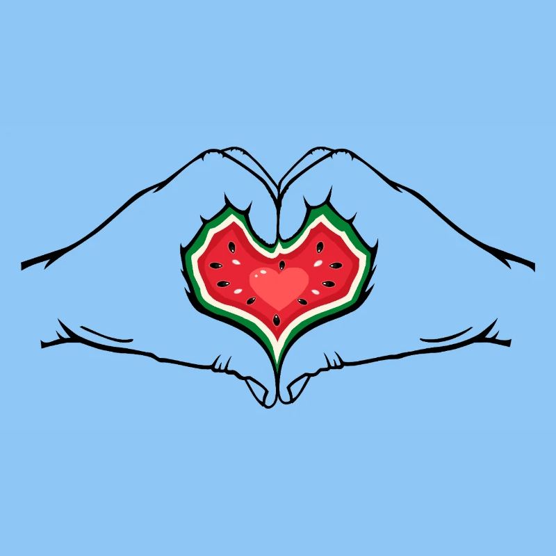 pastèque design mains forme coeur