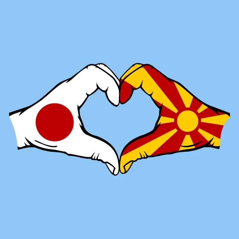 Japon Macédoine drapeau mains forme de coeur utilisé