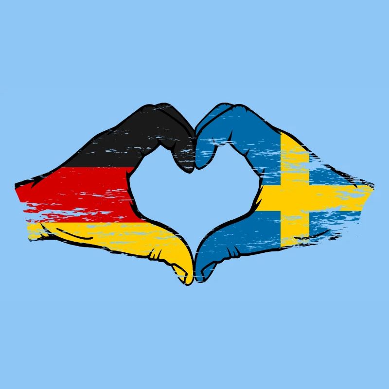 Allemagne Suède Drapeau Mains Coeur Forme Utilisé