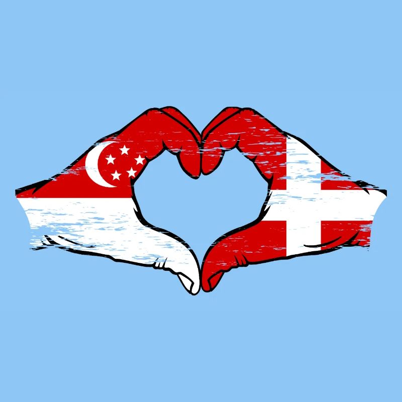 Singapour Danemark drapeau mains forme de coeur utilisé
