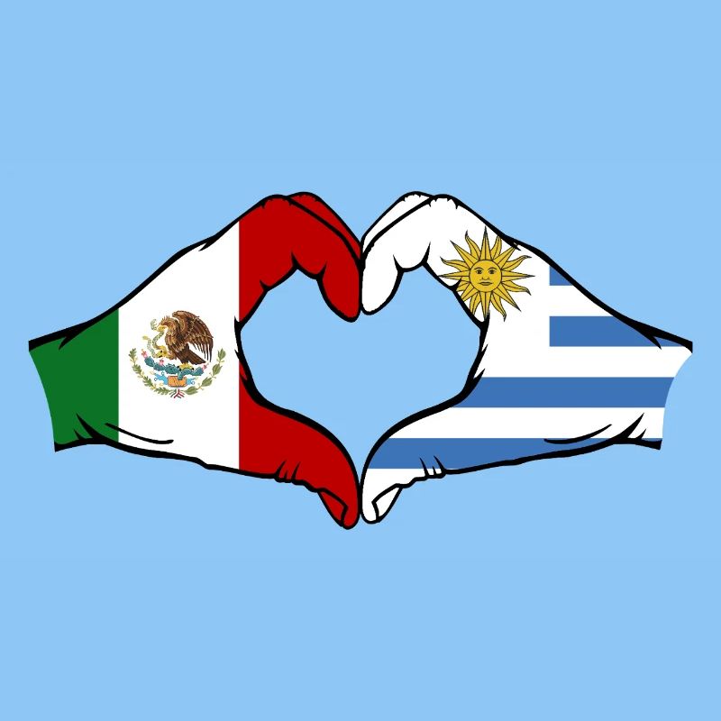 Mexico Uruguay flag hands heart shape used