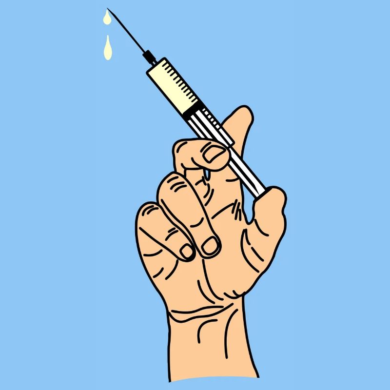 Main avec seringue d’évacuation 5