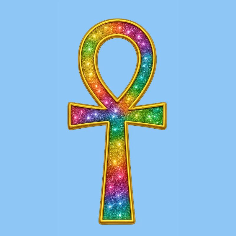Funkelndes Ankh Symbol mit Regenbogenfarben
