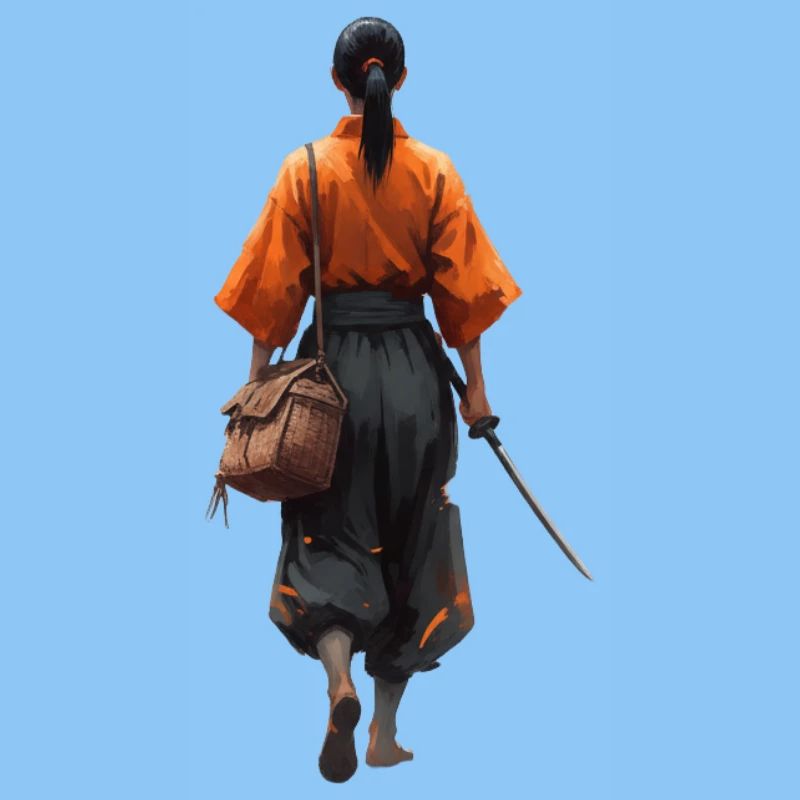 Samurai silhouette in orange robe