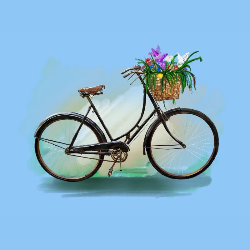 Blumenfahrrad mit Korb