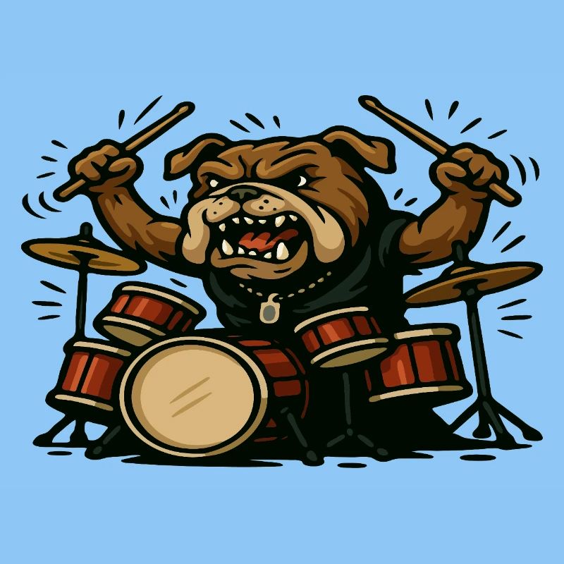 Angry Bulldog Drummer with Full Drum Kit Art
