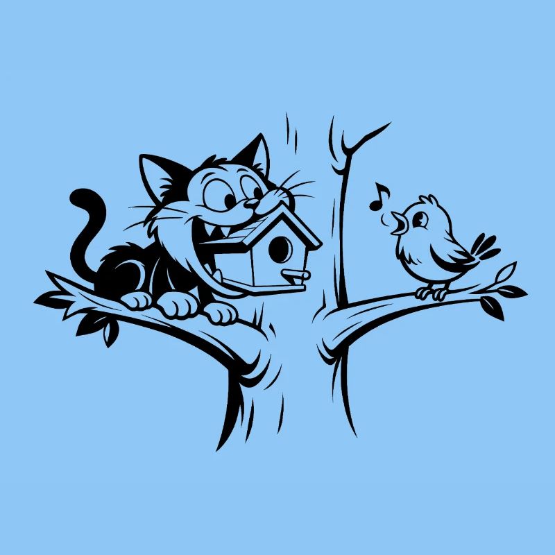 Schwarzer Humor Katze & Vogel Cartoon