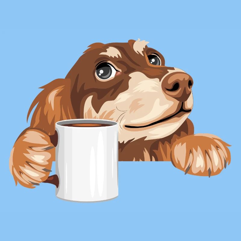 Träumender Dackel, der mit einer Tasse herausschaut