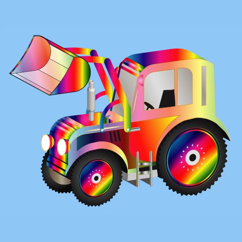 Tractor front loader in bright rainbow colors