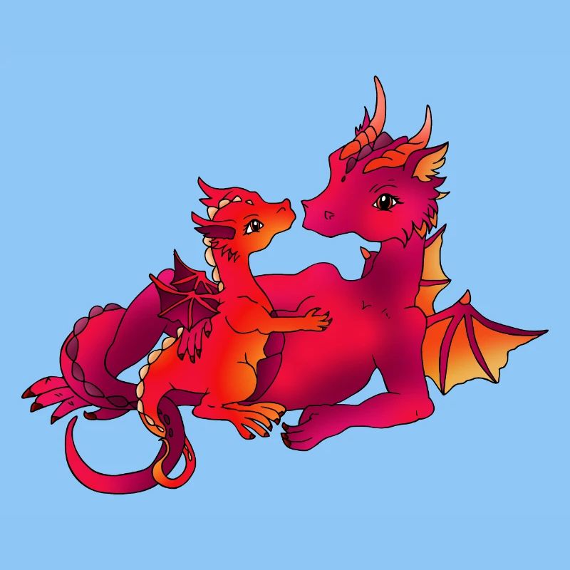 Maman dragon avec bébé rose