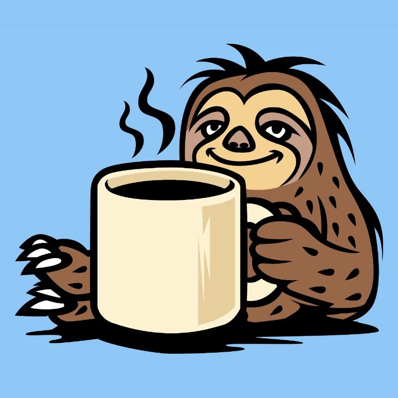 Cozy sloth chilling with coffee cup