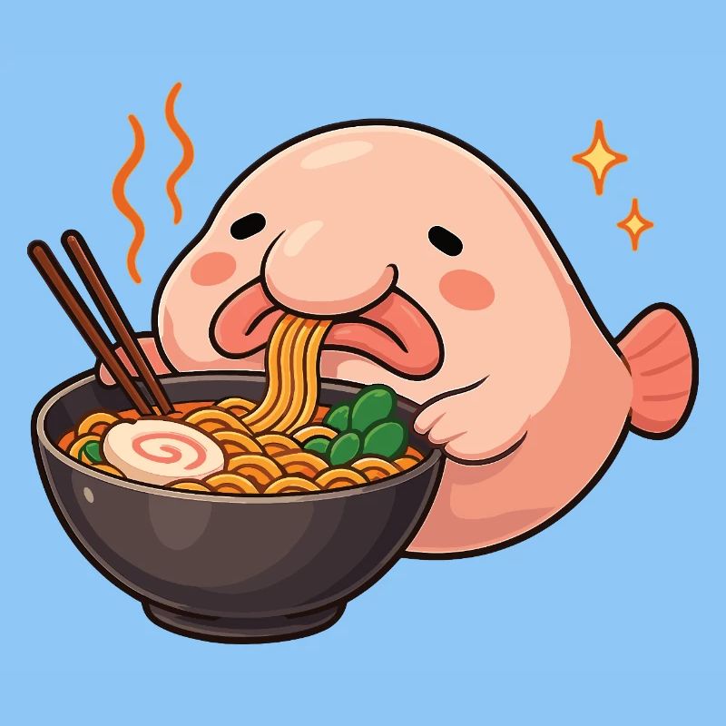Blob fish with noodles Ramen kawaii Blob fish