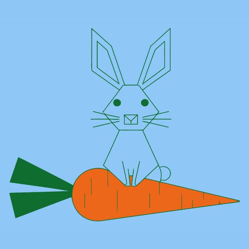Art en traits de lapin vert avec carotte