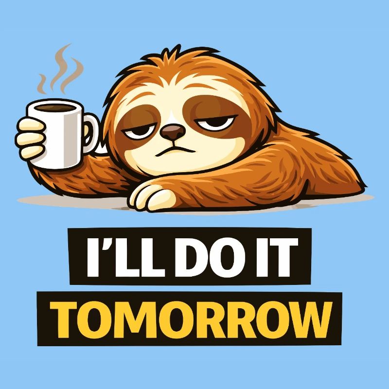 Procrastination Sloth with Coffee