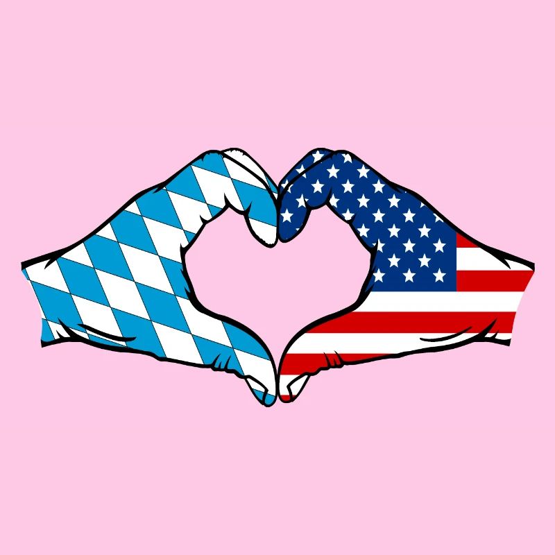 Mains de drapeau de la Bavière des États-Unis en forme de coeur