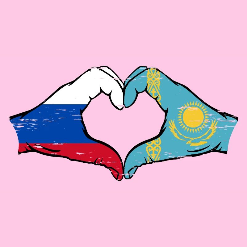 Russie Kazakhstan Drapeau Mains Coeur Forme Utilisé