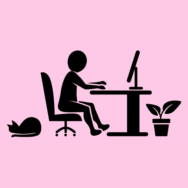 Bureau à domicile avec chat et plante d'intérieur
