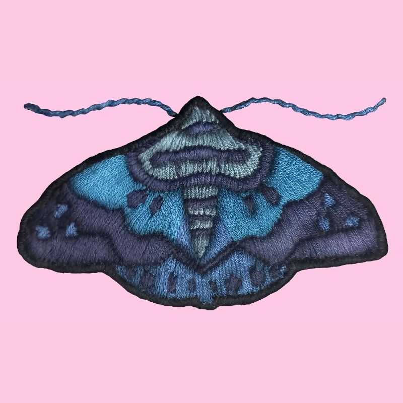 Blue moth – unique embroidered pattern