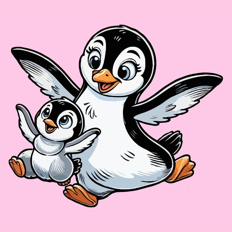 Pinguin-Mutter und Kind beim Herumtollen