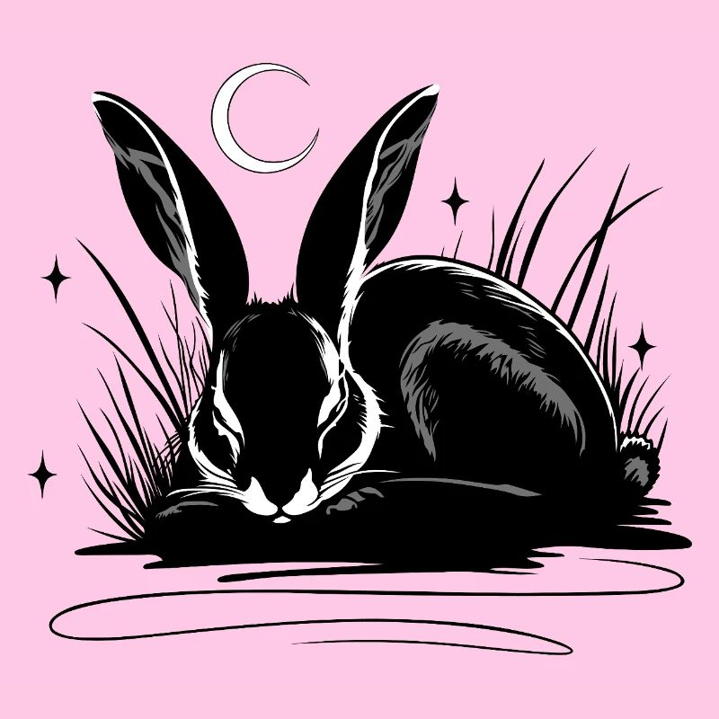 Sleeping rabbit in the grass with moon and stars