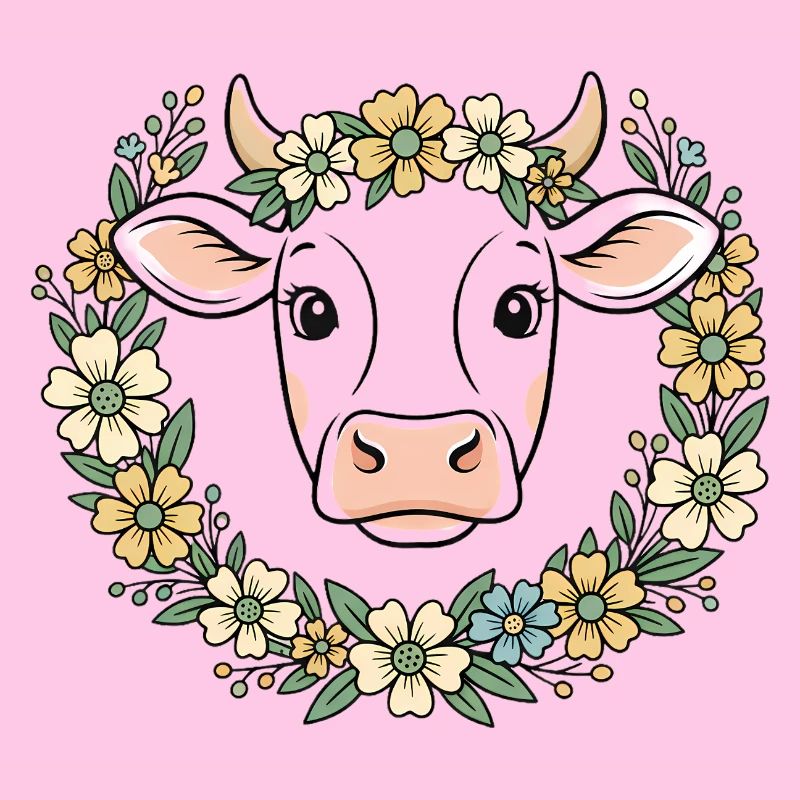 Cow Floral Wreath Boho Spring Vector