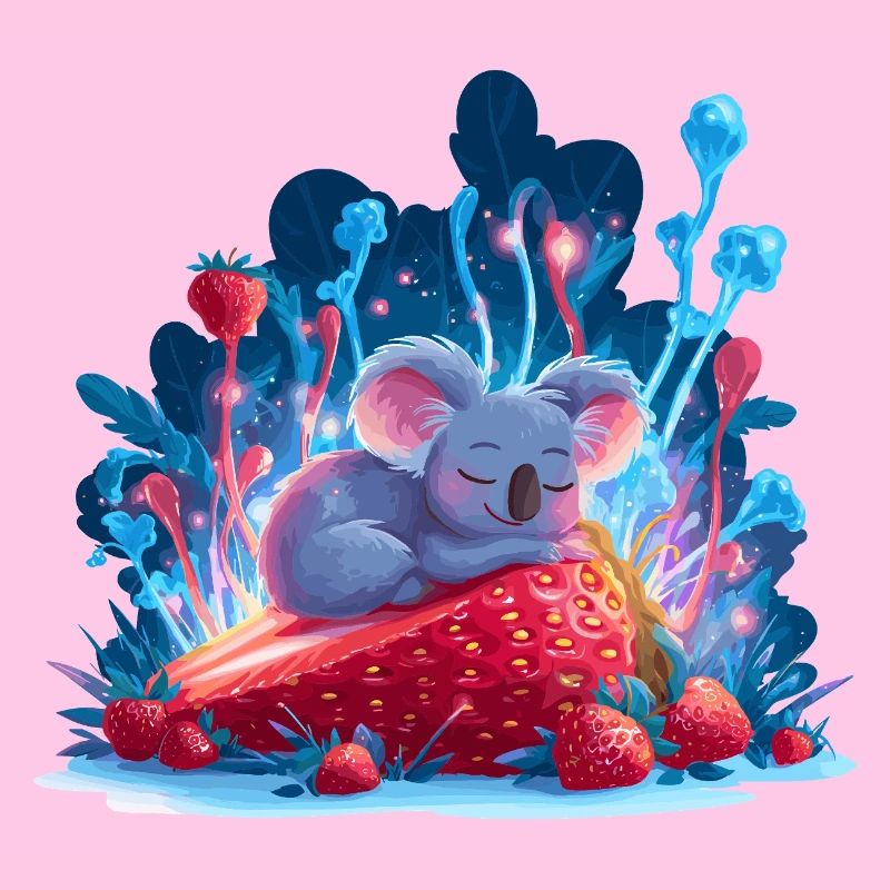 Schlafender Koala auf Erdbeere Neonwald