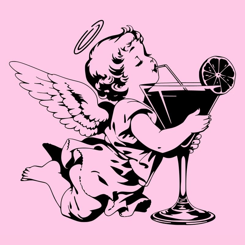 Cocktail Engel – Cherub mit Drink im Glas