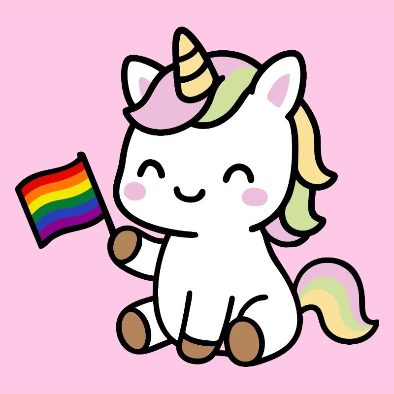 Petite licorne avec drapeau arc-en-ciel