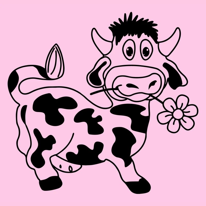 Drôle de vache avec fleur dans la bouche