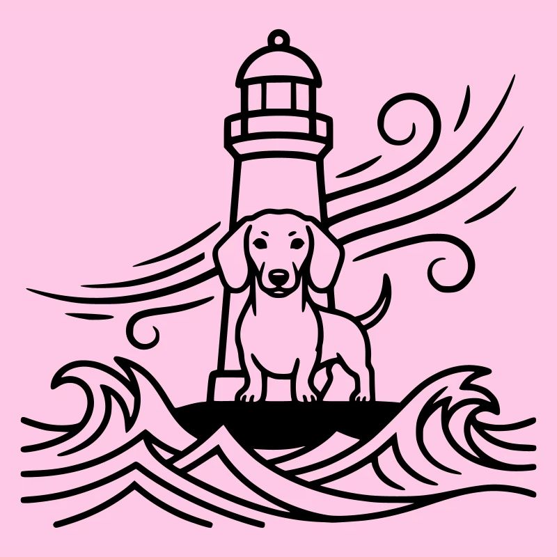 Dackel Sturm Leuchtturm Meer