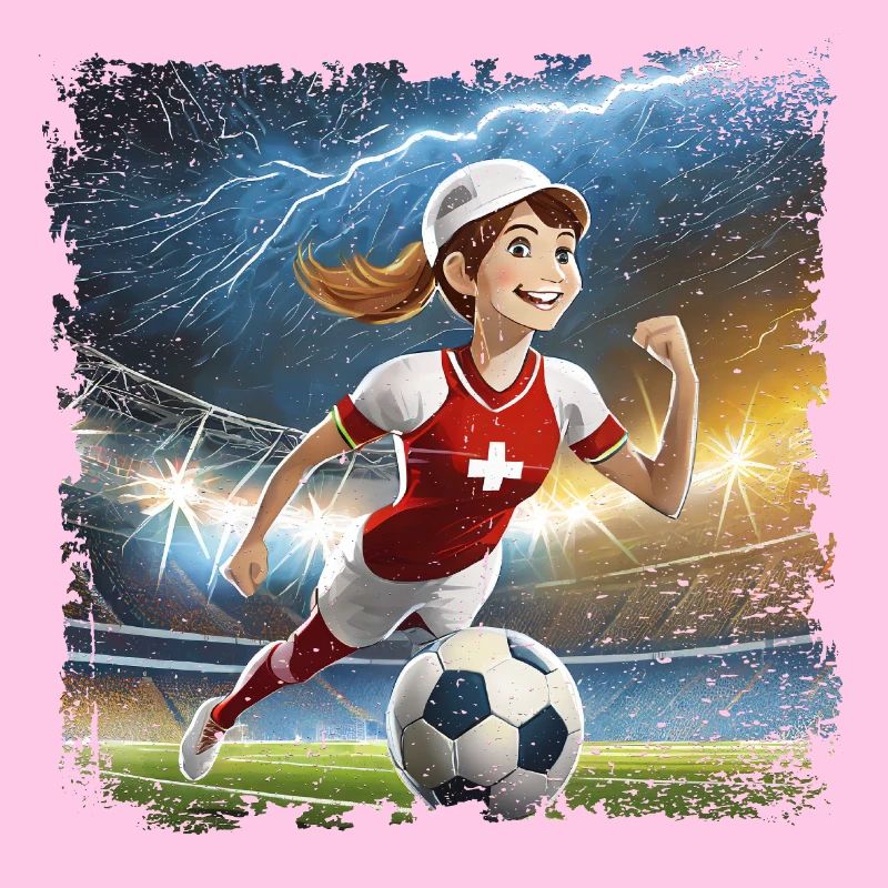 Fussballerin Comicfigur Stadion mit Blitzen