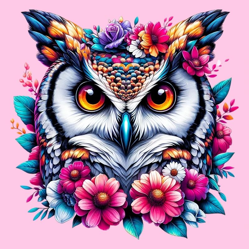 Eule mit Blumen geschmückt