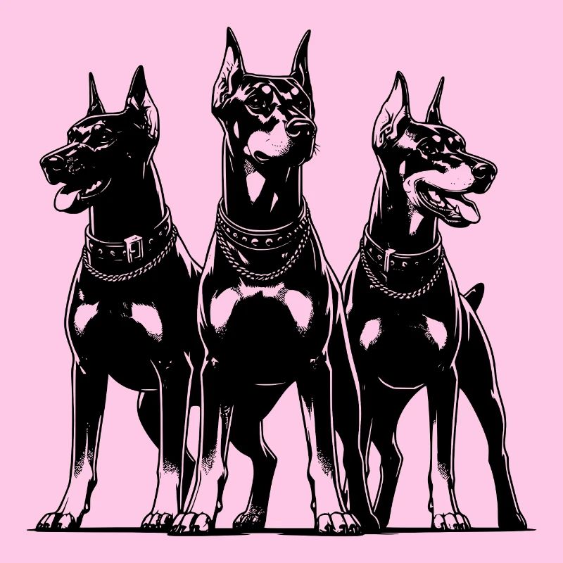 Trois chiens dobermans élégants et vigilants