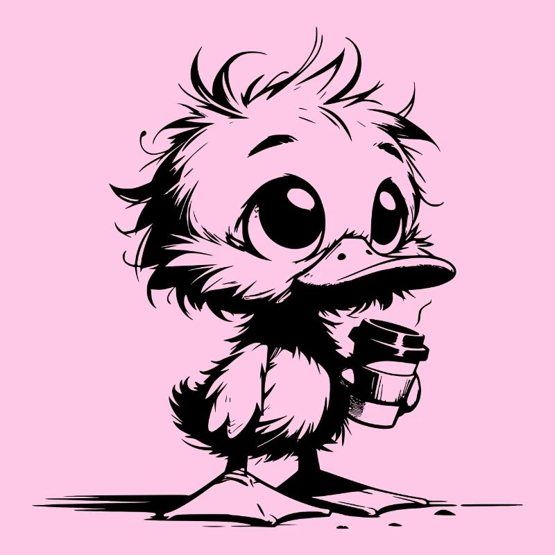 Mignon canards bébé avec tasse à café