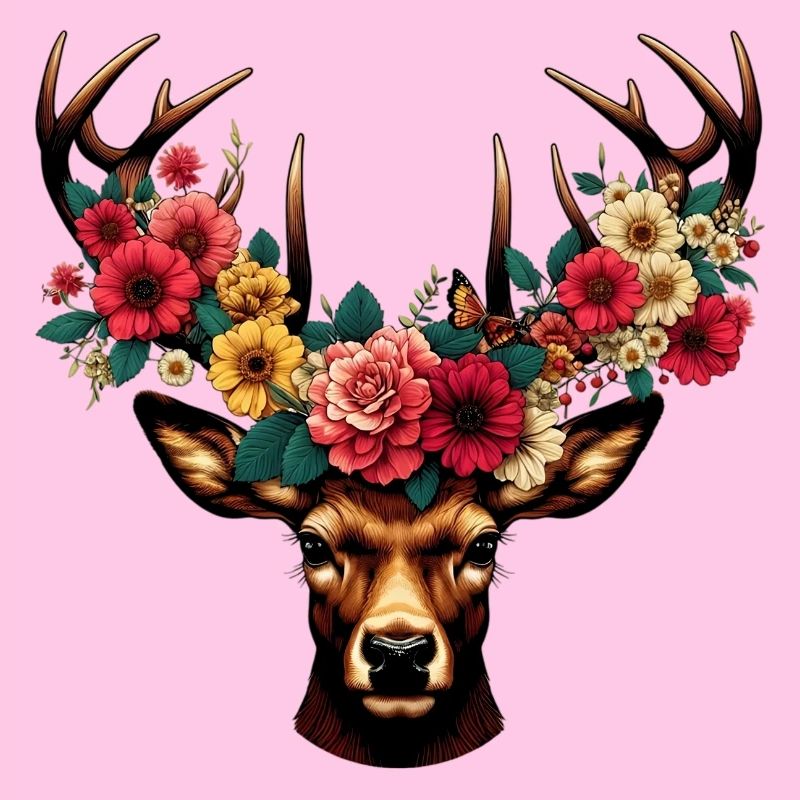 Hirsch mit Blumen