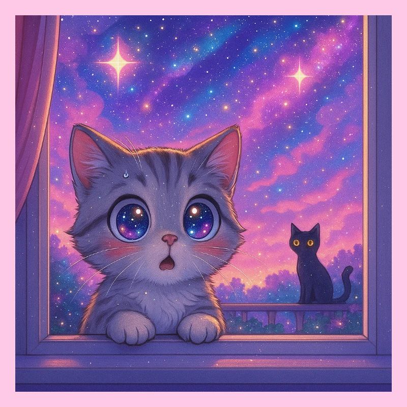 Kosmische Katze mit Sternenaugen