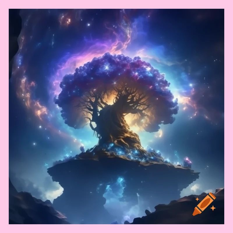 Surrealer leuchtender kosmischer Baum