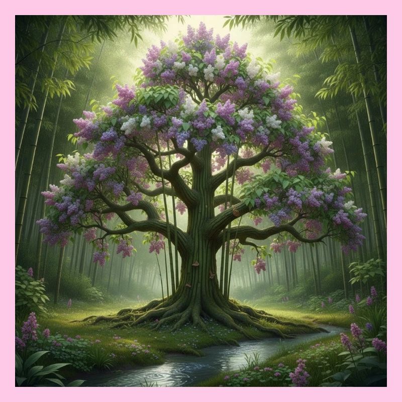 Forest tree with lilac blossoms