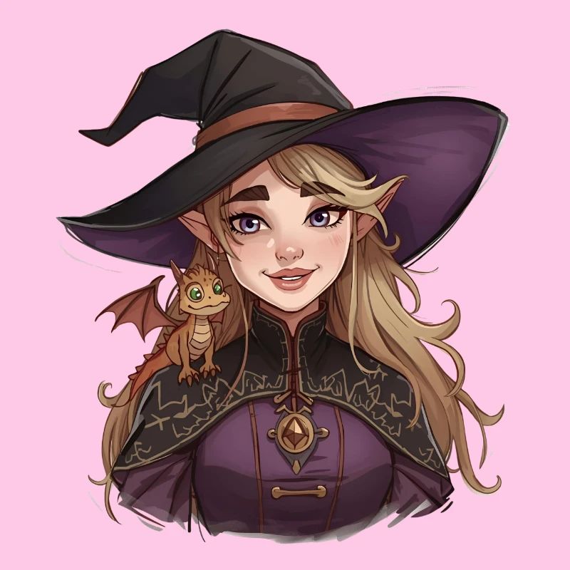 Fantasy witch with dragon on her shoulder