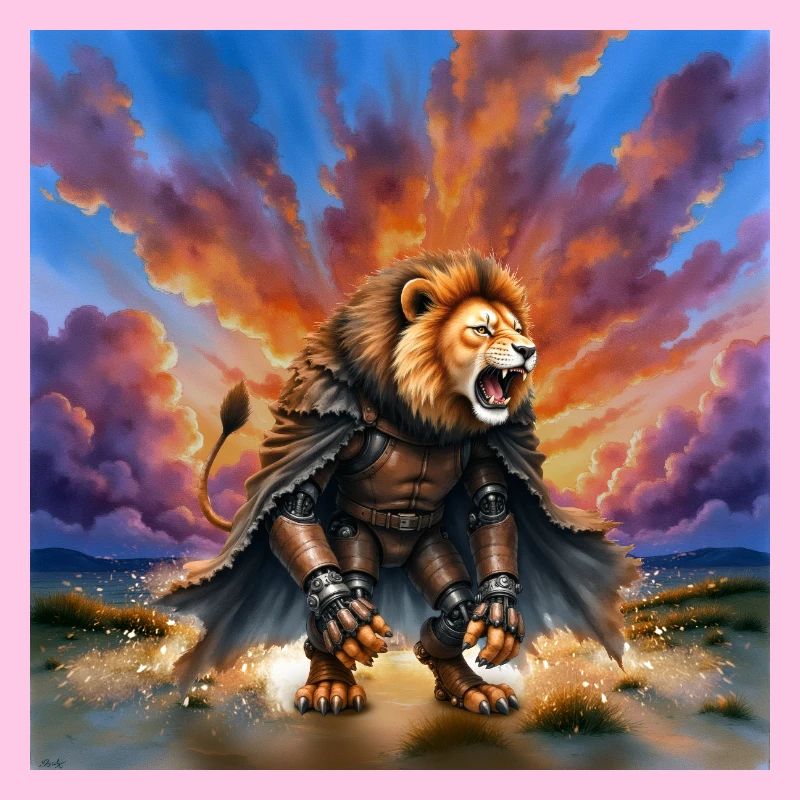 Guerrier Lion avec armure et cape