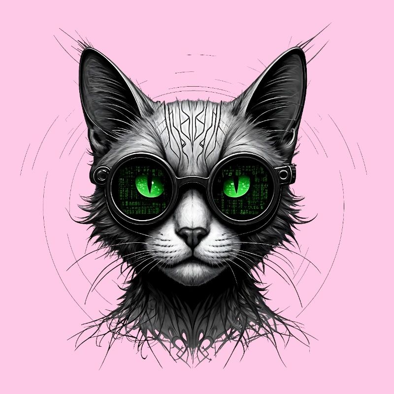 Green Eyes Computer Coder Geek Cat