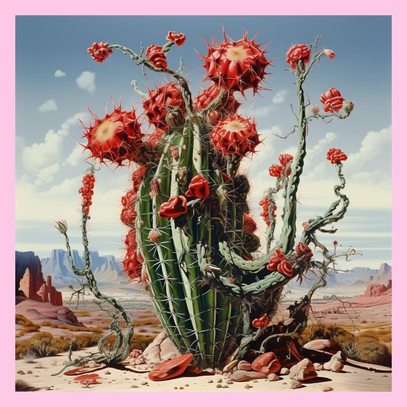 Desert cactus with red flowers