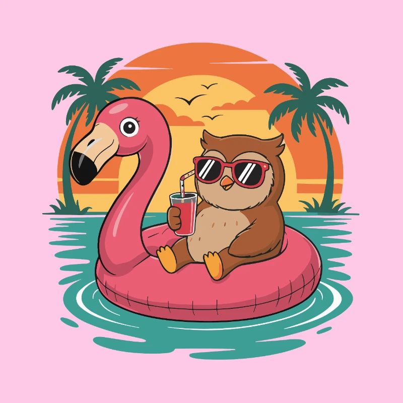 Lustiger Eulen-Tropensommer-Flamingo-Float